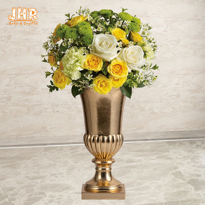 أواني الزهور المصنوعة يدويًا المصنوعة من الألياف الزجاجية بلون ذهبي لامع